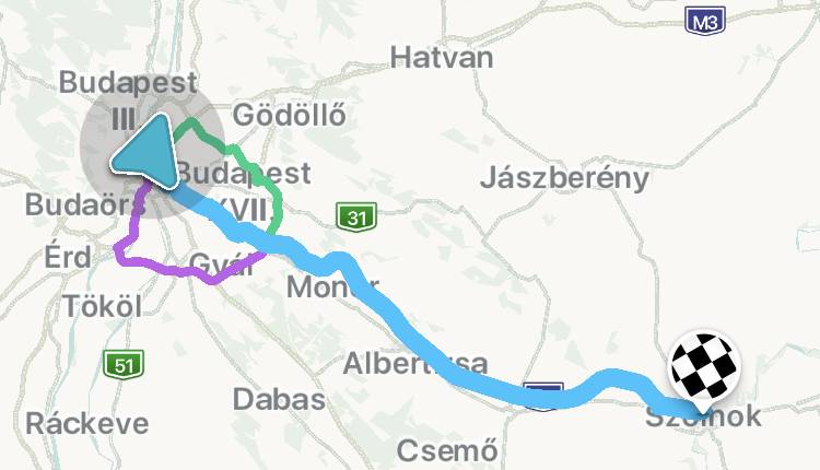 Budapest-Szolnok útvonal