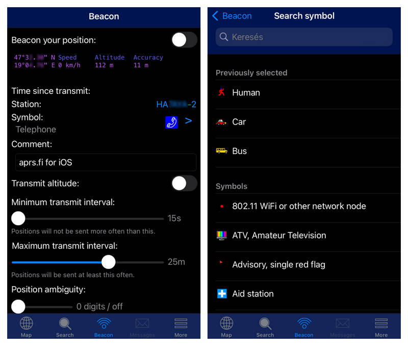 aprs.fi for iOS beállítások II.