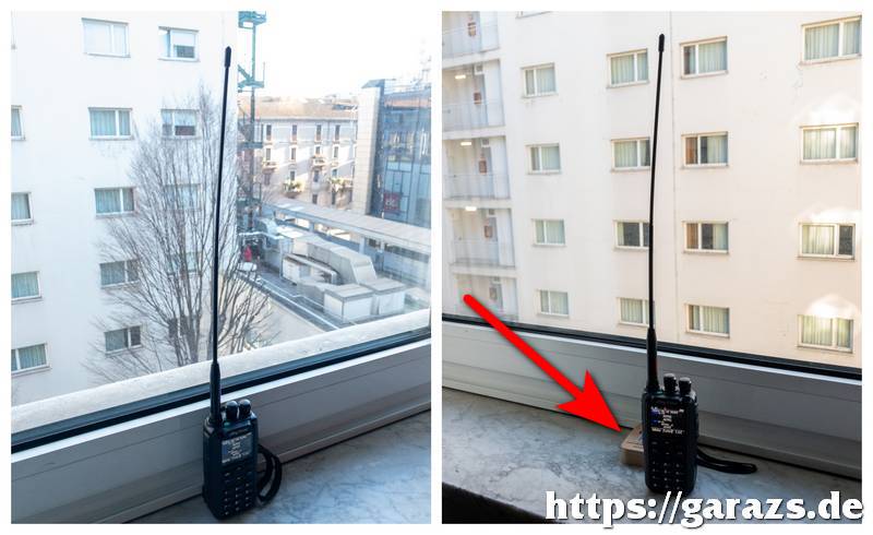 A kézi rádió a hotel ablakában.