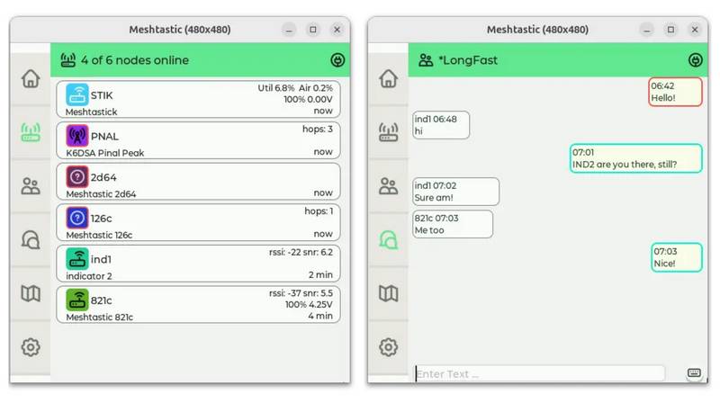 Meshtastic UI képernyőképek