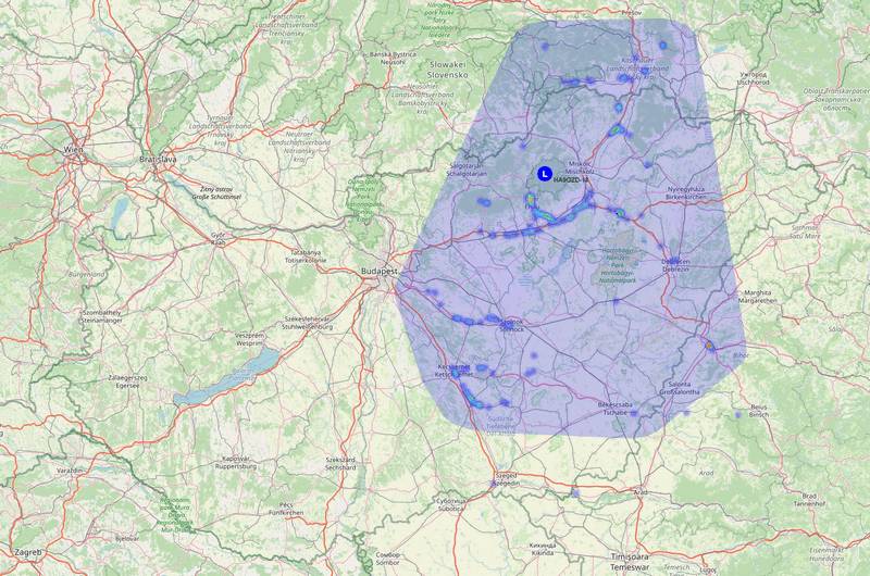 A HA9OZD-18 iGate számított lefedettségi térképe