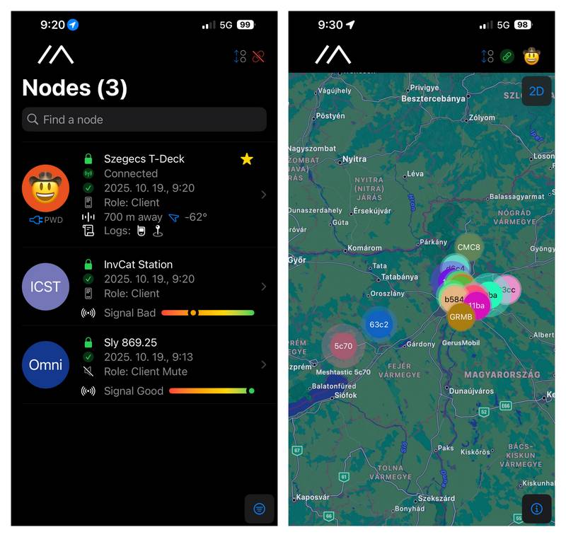 Bekapcsolás után egyből 2 node-ot talált az eszköz…